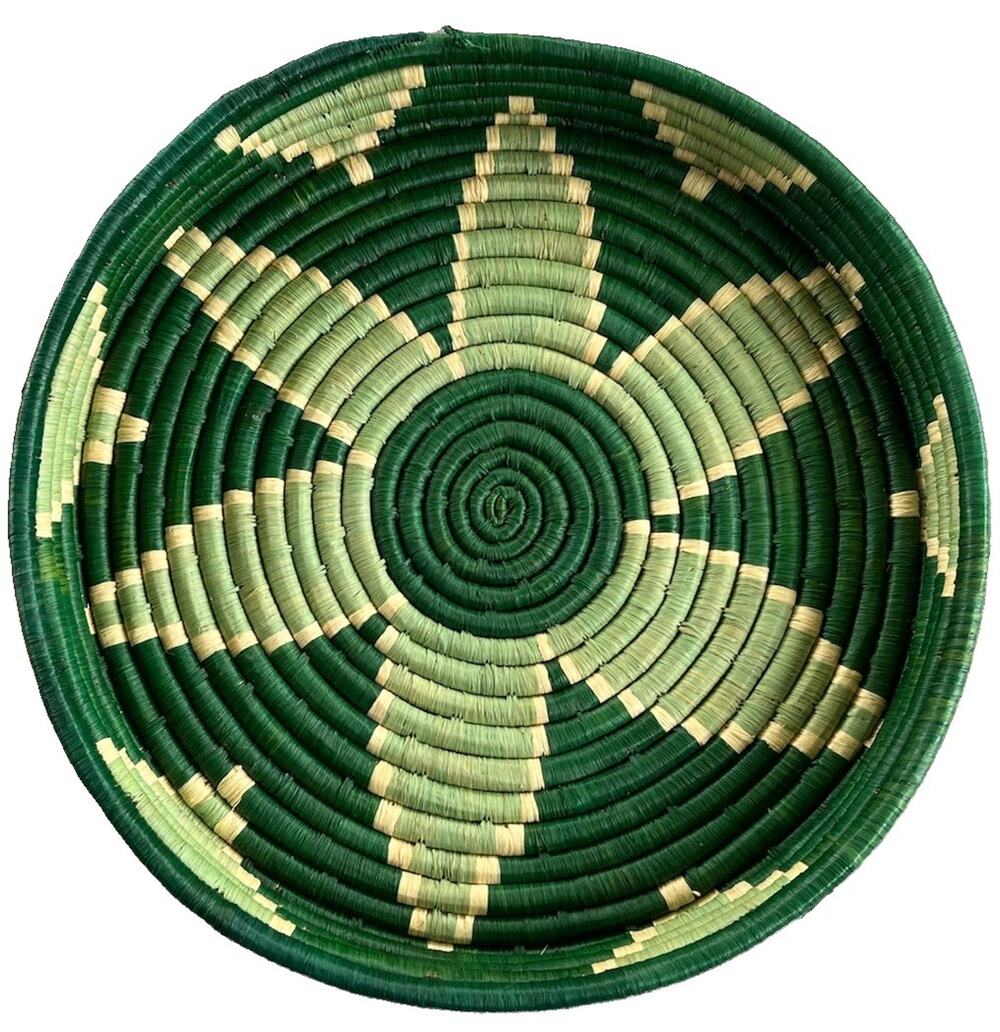 Woven African Wall Basket Brown/Green Star Pattern 13” Decorative Wall Hanging